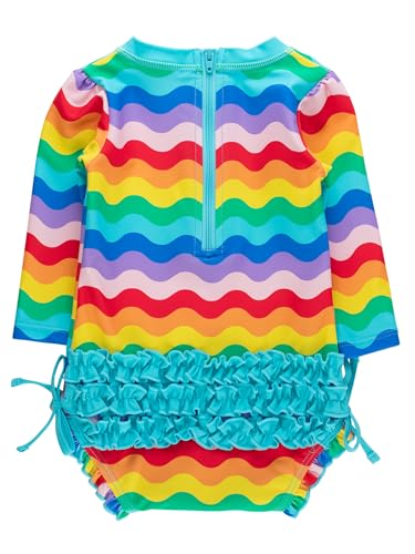 Image of RuffleButts Baby Girls UPF 50+ Sun Protection Floral Printed Long Sleeve One Piece Rash Guard Swimsuit with Zipper
