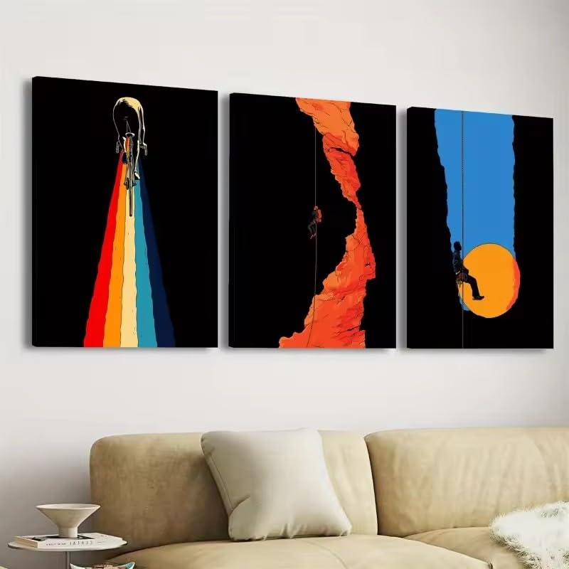 Peinture sur toile cyclisme en montagne déco salon moderne triptyque 40x60cm