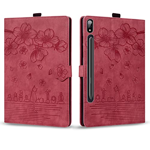 Custodia per Samsung Galaxy Tab S8 Plus S7 FE S7 Plus 2020 12.4 PU Flip Cover con Magnetica Slot per schede Tab FE 5G rosso pelle