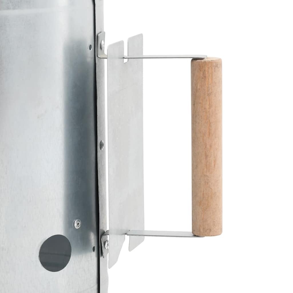 Anzündkamin für Holzkohlegrill aus verzinktem Stahl, 17 x 27,5 cm mit Belüftungsöffnungen und hitzebeständigem Holzgriff, einfaches Grillzubehör für BBQ, Garten, Camping und Outdoor