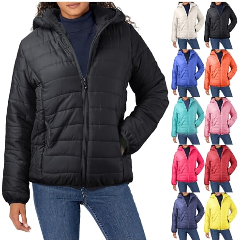 Lightweight Puffer Jacket Women with Hood Quilted Winter Coats Down Hoodie Jackets Padded Thermal Outerwear Pockets