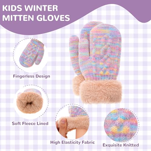 FENELY 2Pcs Kids Winter Hat Gloves Set for Ages 2-6-10 Boys Girls, Knit Thick Warm Fleece Lined Thermal Sets4