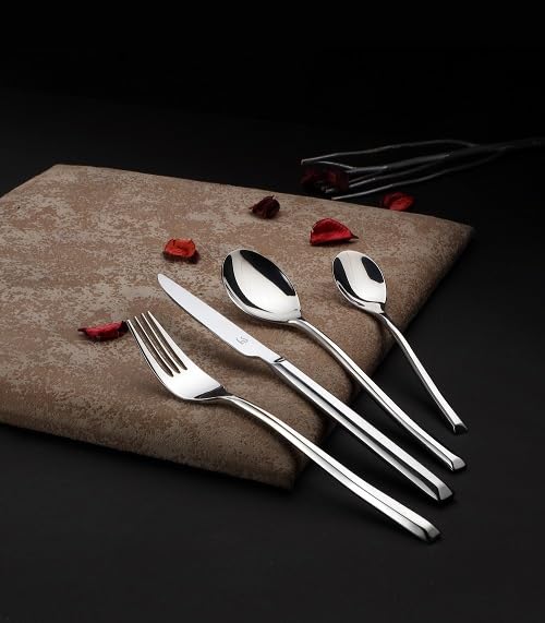 Image of FnS Yearn 18 /10 Stainless Steel 26 Pc Cutlery Set, Box Packaging, 6 Dinner Spoons, 6 Forks, 6 Knives, 6 Teaspoons, 2 Serving Spoons, Rust-Proof, Dishwasher Safe, Service for 6