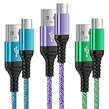 ✅【Longitud perfecta】 Pack de 3 unidades (verde: 1,8 m, azul: 0,9 m, morado: 0,9 m), cable de nailon, diferentes longitudes para diferentes ocasiones, te permite cargar libremente en tu dormitorio, oficina, coche y viajes. Puedes tumbarte en el sofá o en la cama y utilizar tus dispositivos mientras se carga. La elección ideal para un cable trenzado de tipo C duradero y económico. Si tiene alguna pregunta, por favor póngase en contacto con nosotros.