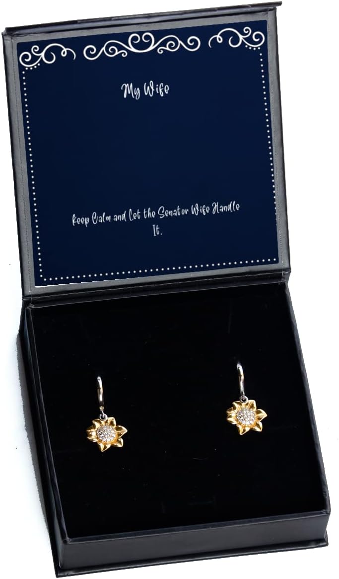 Krumfortable Living Keep Calm and Let The Senator Wife Handle It. Sunflower Earrings, Wife Present from Husband, Funny Jewelry for Wife