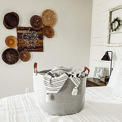 OrganiHaus Laundry Basket With Leather Handles, Extra Large Woven Cotton Rope Bin for Dirty Clothes Pillows & Towels - Image 4