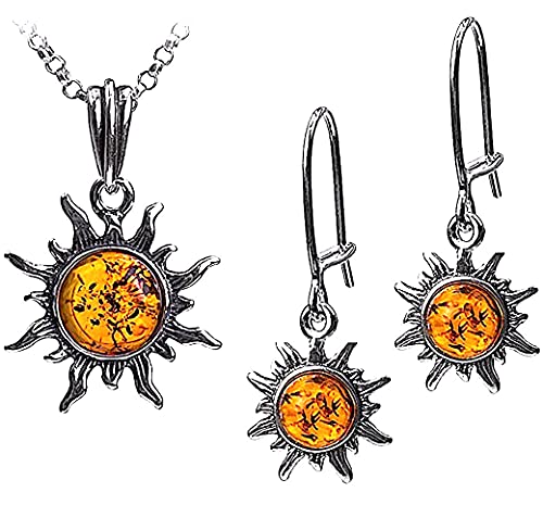Ian and Valeri Co. Amber Sterling Silver Sun Earrings Pendant Necklace 18 Inches