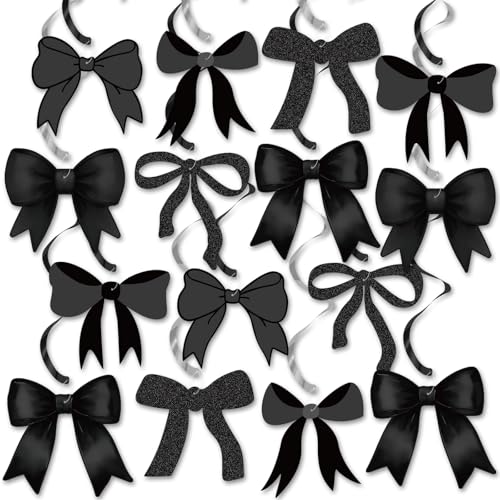 Bow Party Hanging Swirls Decorations, Black Bow Birthday Decortions, Bows Party Decorations for Tying The Knot Bridal Shower Bachelorette Bows Theme Decor