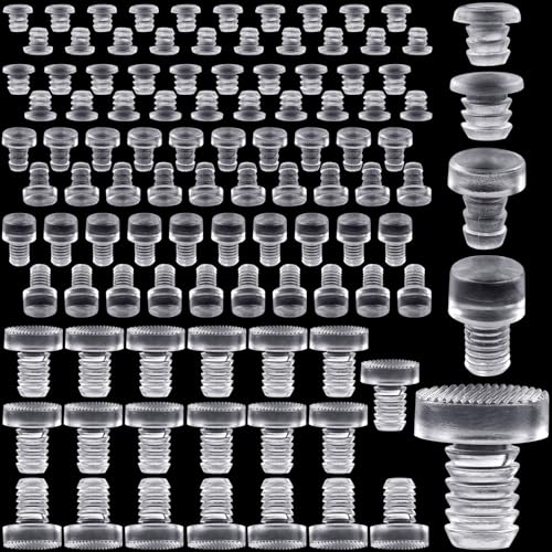 PAGOW 50 Pcs Glass Top Table Bumpers with Stem 5 Sizes Assorted Anti-Slip Pads Clear Silicone Glass Patio Table Parts Cabinet Stoppers for Furniture (0.19/0.20/0.21/0.24/0.35inch)