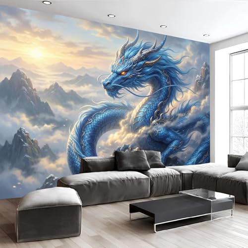 Papel pintado de animales fascinantes para decorar el cuarto con un gran póster azul de seda 5