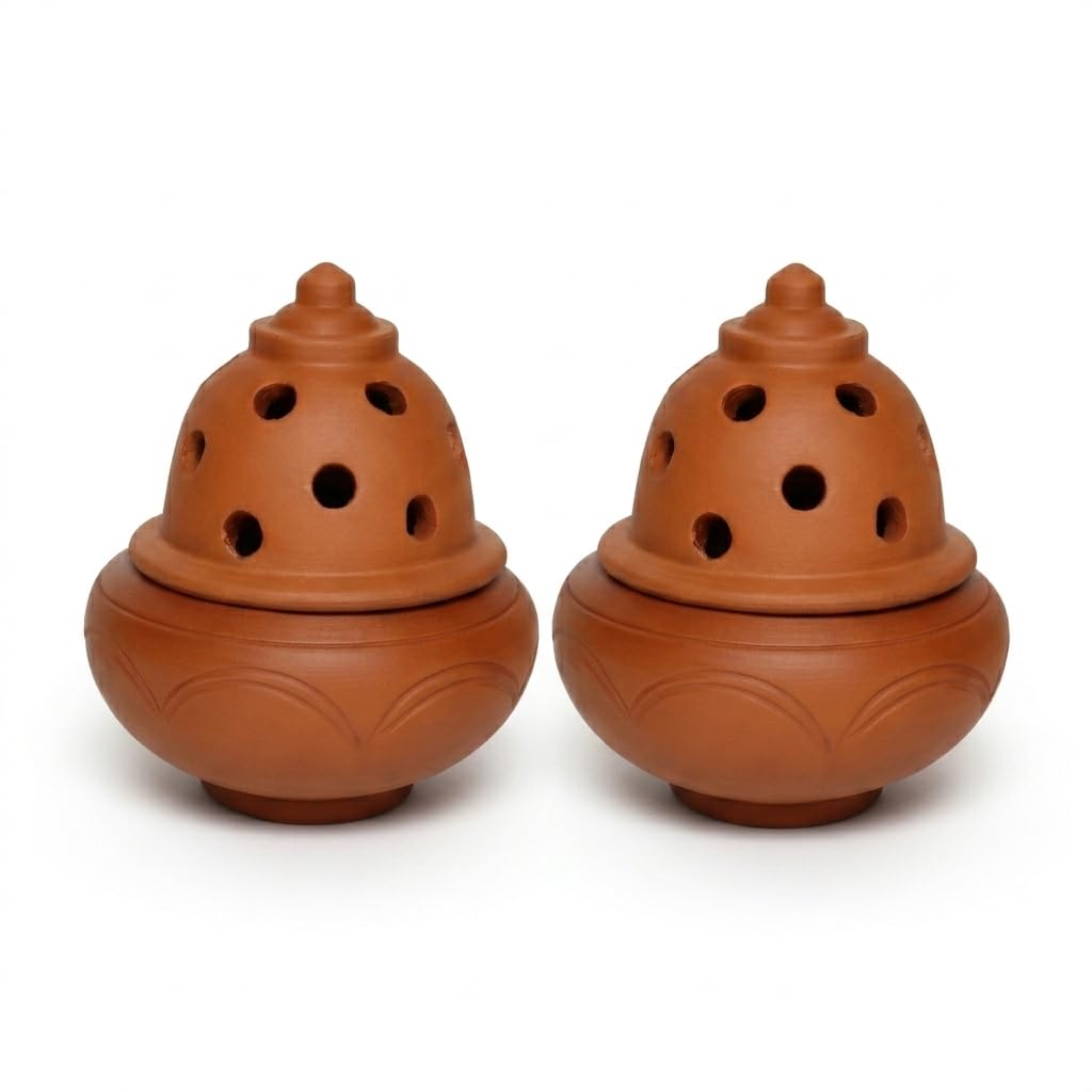 Handcrafted Terracotta Incense Cone Holder with lid | Pack of 2