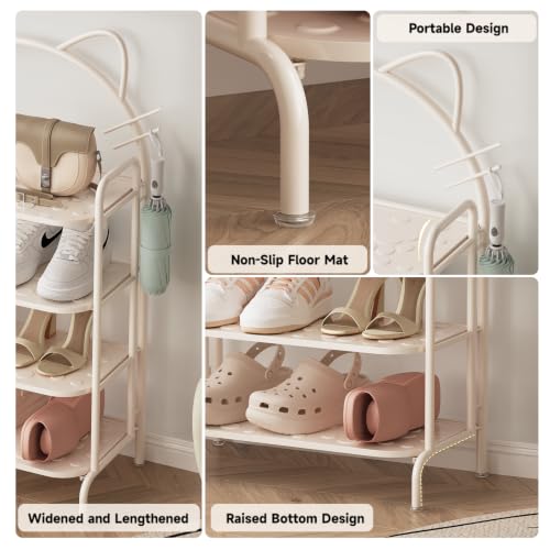 wangbochuan Cute Cat Ear 4 Tier Freestanding Metal Shoe Rack, Cream White Shoe Organizer with Hanging Hooks, Small Space Shoe Storage Shelf for Entryway, Apartment, Bedroom and Dorm Decor by wangbochuan - Used condition - Image 6