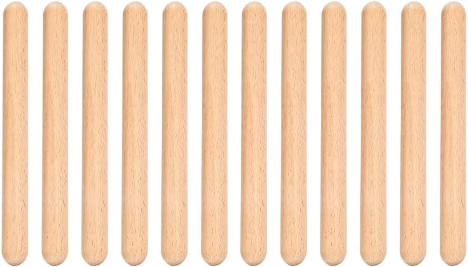 6 Pairs Wooden Claves Percussion Rhythm Sticks – Solid Wood Musical Instrument for Band Practice, Percussion Ensemble, Classroom Rhythm Training, and Performance Use