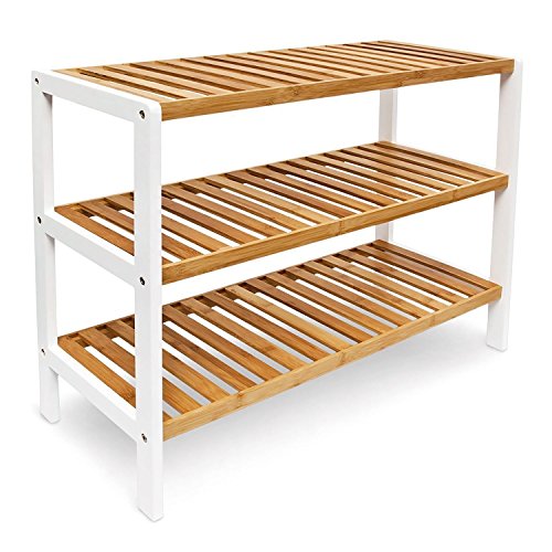 Unibos 3 Tier Shoe Rack - Shoe Storage Organiser, Quick Assembly, Shoe Storage Shelves, 12 Pair of Shoes, 70 x 26 x 55cms, for Closet, Entryway- Natural Bamboo