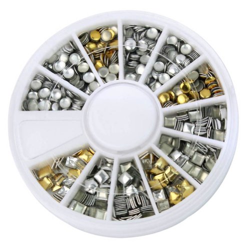 AllBeauty 3D Round Square Gold & Silver Gem Stylish Nail Art Stickers Decoration+Wheel Hot