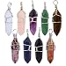 MIKINI 9pcs Silver Plated Wire Wrap Hexagon Pointed Cut Gemstone Healing Energy Natural Crystal Pendant Necklaces Pack, 18 Inches (Set of 9)