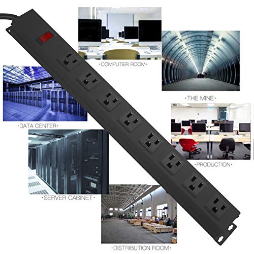 Regleta de alimentación metálica resistente para montaje en pared, 8 tomas, protección contra sobretensiones de 1200 J, interruptor integrado, cable de 14 AWG, 4 pies, color negro miniatura 6
