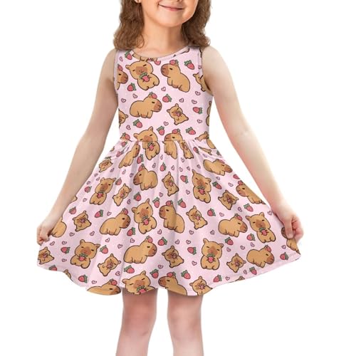 Girls Cute Summer Dresses 2-14Y Kids Mini Party Sun Dress Twirly Skater Dress Sleeveless Dress with Pockets