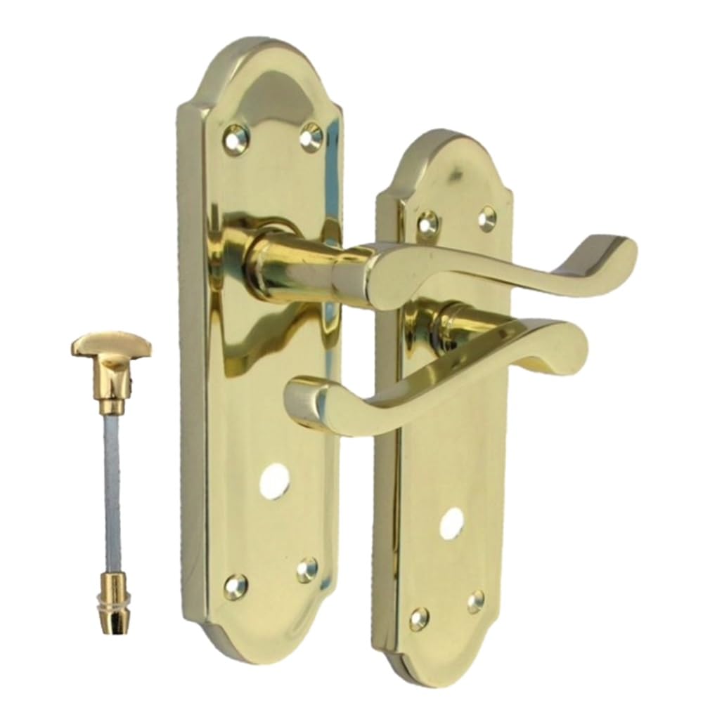 Epsom Door Handle Yellow Victorian Style Electro Brass Bathroom Lever Set – Backplate Design – Includes Privacy Sash Mechanism – 1 Pair