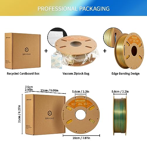 Image of ERYONE Silk Dual Color PLA Filament 3D Printer 1.75mm + /- 0.03mm, Bicolor Filament Two Tone PLA 1KG(2.2lbs) Cardboard Spool, Gold Blue