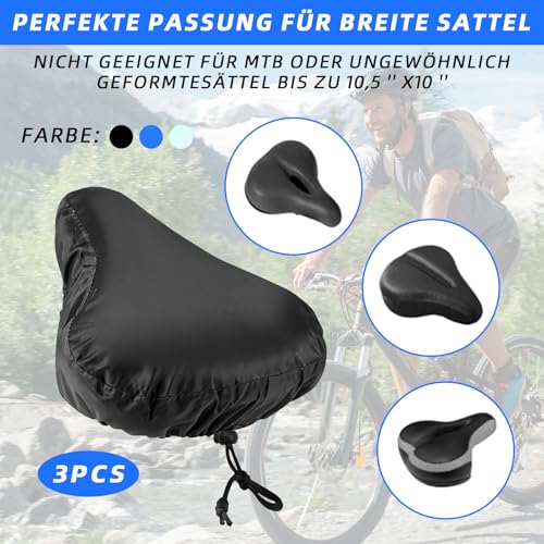 Notoke 3 Stück Fahrradsattel Regenschutz, Sattelschutz Wasserdicht Fahrrad, Elastische Sattelbezug Schutzhülle für Meisten Fahrräder wie Rennrad, Mountainbike und Trekkingrad, Leicht & Langlebig