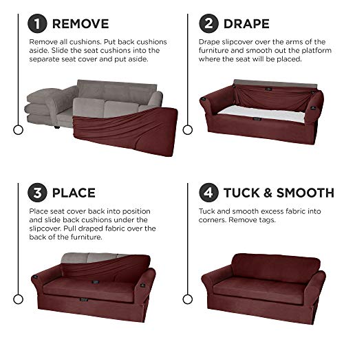 Maytex Pixel Ultra Soft Stretch 2 Piece Furniture Cover Sofa Slipcover, Wine #TOP5