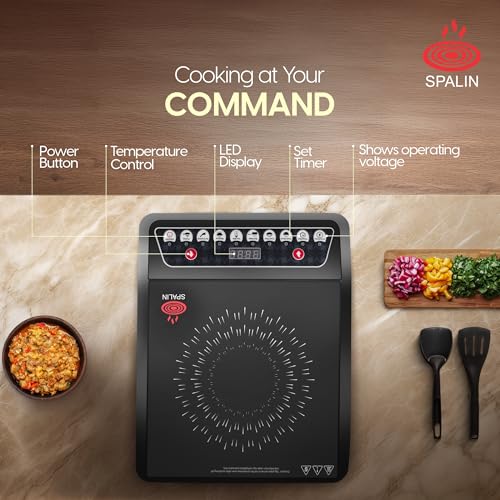 Image of A8 Induction Cooktop 2000W | Crystal Glass Top | Touch Control Panel | 5 Preset Cooking Modes | Fast Heating & Energy Efficient | (Black, Induction Touch Control Panel)