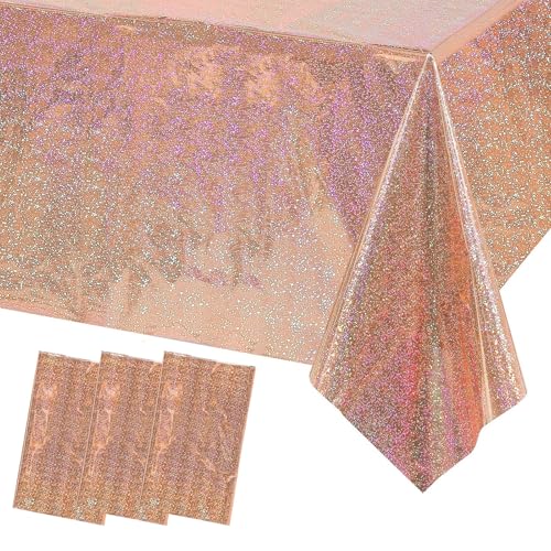 MOMAHUA 3P Or Rose Nappes Fête,Pailleté Nappes de Table Holographiques,137x274cm Rectangulaires Imperméable Nappe Iridescente Brillante pour...