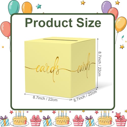Image of Light Yellow Card Box with Gold Foil Design, Paperboard 8.7 inch Card Box for Birthday Wedding Party Graduation Retirement Anniversary Valentine's Day & Baby Showers, Raffle or Money Box