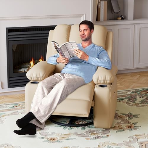 Sillón cuero reclinable beige cómodo miniatura 7