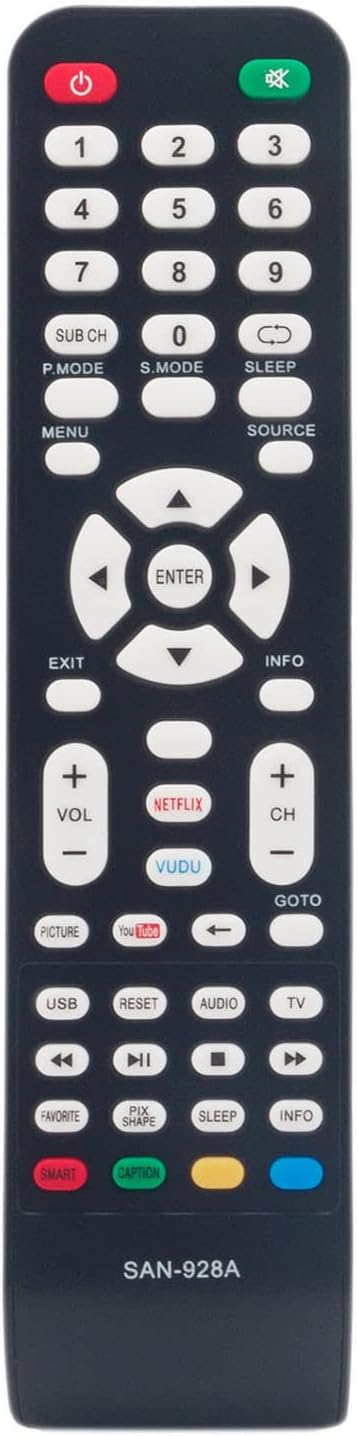 Universal Replace Remote Control Compatible with Sanyo LCD LED TV DP26649 DP26746 DP32242 DP32640 DP32642 DP32647 DP32648 DP37649 DP39D14 with Netflix Vudu and YouTube Shortcut App Button