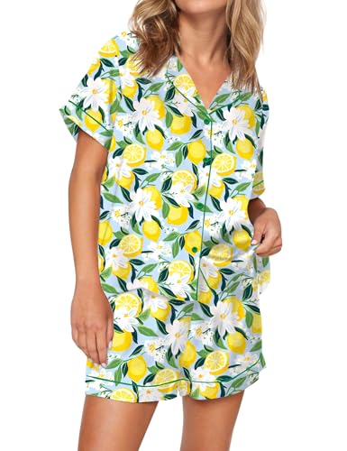 Image of SHESHOW Satin Pajamas for Women Set Preppy Animals Pjs Short Sleeve Shorts 2 Piece Loungewear Sets XS-XXL