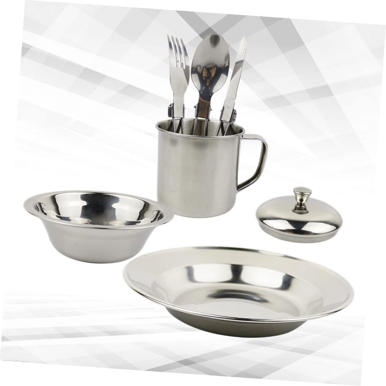 LIOOBO Stainless Steel Camping Cookware Kit Lightweight Picnic Cookware Set for Hiking Camping Outdoor Use