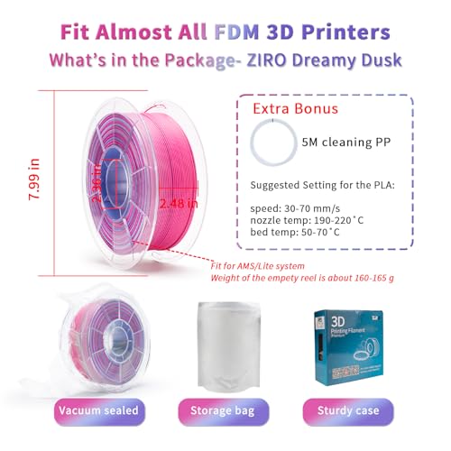 Image of ZIRO Fast Color Changing PLA, Matte Multi Colors Filament 1.75mm, Matte Rainbow 3D Printer Filament, Dimensional Accuracy + /-0.03mm, Fit Most 3D Printers, 1KG / 2.2lbs Spool, Dreamy Dusk