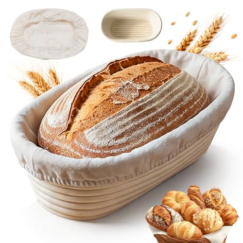 DARDVORLAG Gärkörbchen Oval 25cm mit Leinenbezug Banneton aus 100% Rattan Gärkorb für Sauerteigbrot 300400g Brotkorb für gleichmäßige Gärung & knusprige Kruste Brotback Zubehör