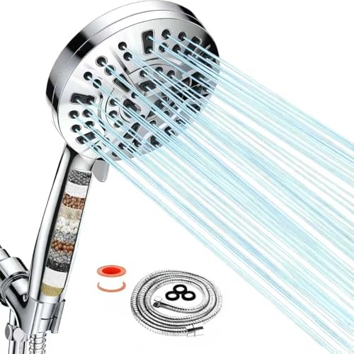 GREATRICH Alcachofa de Ducha con Filtro, Alcachofa Ducha Antical Alta Presión Ahorro de Agua, Cabeza de Ducha con 15 Filtros y Manguera, Elimina Cloro, Cal, Agua Dura, con Instrucciones