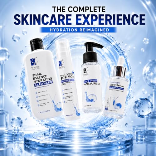 Image of Snail Mucin Skincare Kit - Face Cleanser, Snail Mucin Glow Serum, Moisturizer & SPF 50+ Sunscreen | Korean Skin Care Routine Kit for Glowing Skin | Daily Hydrating Skin Care Set for Men & Women