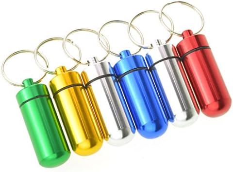 Dxhycc 6pcs Waterproof Aluminum Pill Box Case Bottle Cache Drug Holder Keychain Container Color Random