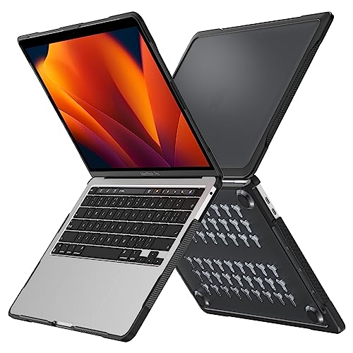 Batianda 4-in-1 Ultimate Case for MacBook Pro 13 inch 2022 2020 Model A2338 M2 M1 Chip A2251 - Matte Translucent Rugged Armor Shell with Carbon Fiber Texture Shockproof Bumper - Anti-Fingerprint Black by Batianda - Image 2