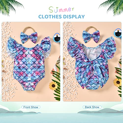 Image of Toddler Girl Baby Ruffles Mermaid Fish Scale Swimsuit One Piece Swimwear Bathing Sunsuit