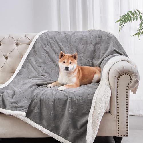 Pet Blankets for Dogs, Waterproof Cat Blanket Washable – Sherpa Fleece Puppy Blanket, Soft Plush Reversible Throw Protector for Bed Couch Car Sofa