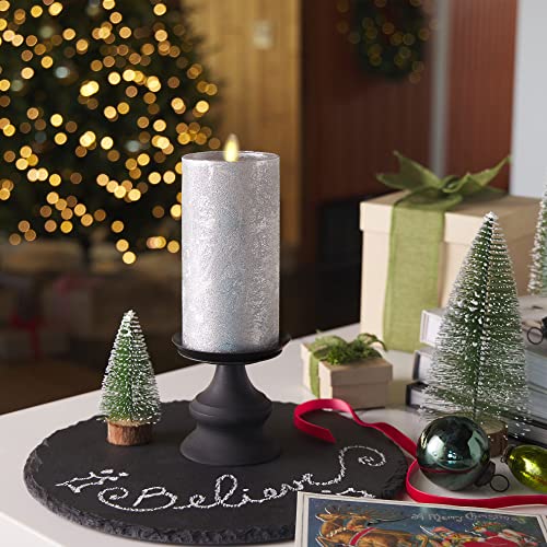 Image of Luminara Realistic Artificial Flame Frosted Silver Metallic Glitter Candle (3 x 6.5-inch) Moving Flame LED Battery Operated Lights - Unscented - Remote Sold Separately