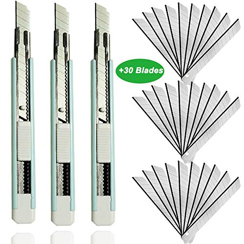 WEKOIL 30Pcs Snap Off Utility Knife Blades with 3 Pcs Delicate 9mm Auto