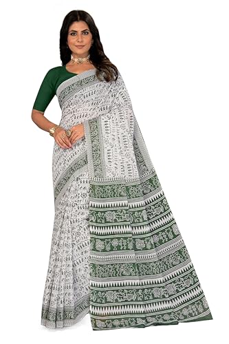 Image of TAMAIRA FASHION Mulmul Pure Cotton Saree For Woman Warli Printed|Office Wear Daily Wear Sarees For Women Without Blouse Piece(Available in 19 Colours)