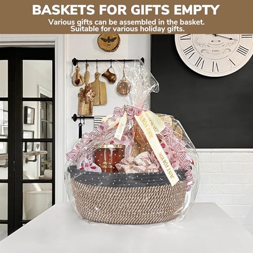 Image of CHICVITA Small Wicker Basket with Bags & Ribbon for Gifts, Black & Jute