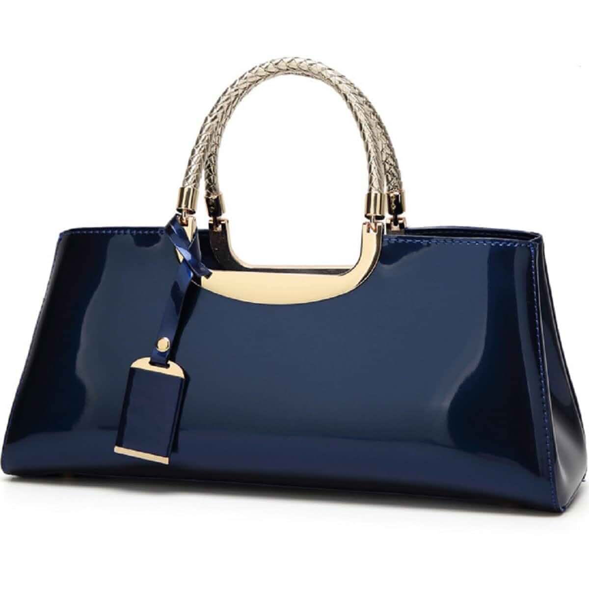 XingChen Glossy Women Handbag Faux Patent Leather Top-Handle Bag Structured Shoulder Bag Tote Evening Purse Party Satchel