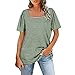 Top a Righe da Donna Camicie Casual a Maniche Corte con Scollo Rettangolare a Sbuffo Camicetta Ampia alla Moda Blusa Pizzo Elegante (XL,Verde)