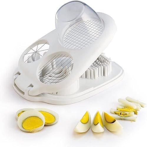 ILefLi Cortador de huevos para huevos duros, 3 modos de rebanada, práctico cortador de huevos de acero inoxidable resistente, accesorios de cocina,