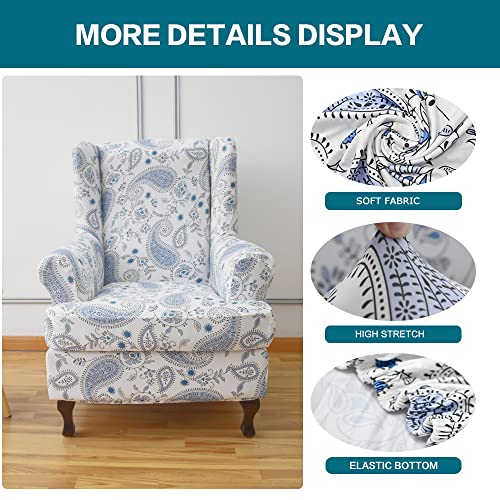 Krfoonn Wingback Chair Slipcover 2 Piece Stretch Printed Wing Chair Covers Spandex Wingback Armchair Slipcover Washable Wingback Sofa Covers For Living Room And Bedroom, 05 #TOP2