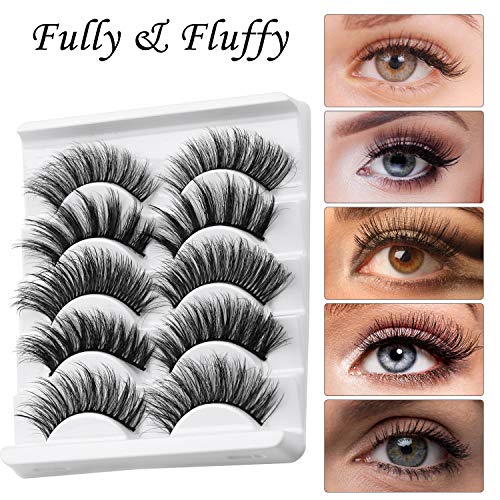 False Eyelashes Set 5 Pairs Styles, Fluffy 3D Eyelash Reusable, Mink Lashes Natural Look, Lashes for Women Handmade